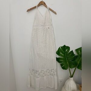 Gaudi' White Eyelet Halter Maxi Dress